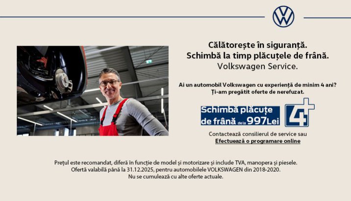 Schimb plăcuțe de frână VW 4+
